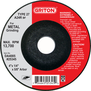 DA4085 4″x1/4″x5/8″ METAL Grinding Wheel (10/pack)