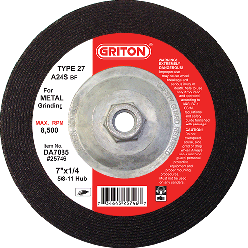 DA7085 7″x1/4″x5/8-11 w/Hub for METAL Grinding (10pcs/pack)
