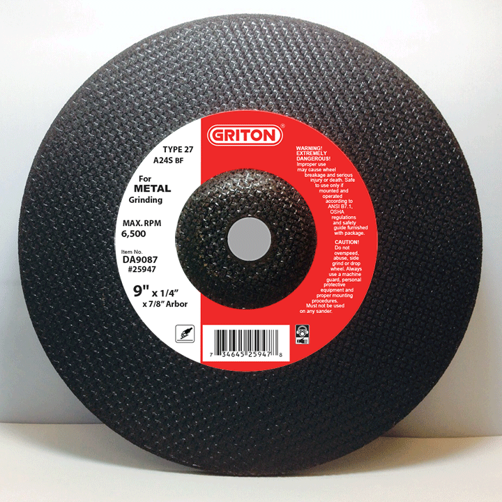 DA9087 9″x1/4″x7/8″ T27 for METAL Grinding (10/pack)