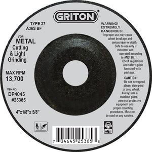 DP4045 4″x 1/8″x 5/8″ T-27 METAL Cutting (10/pack)