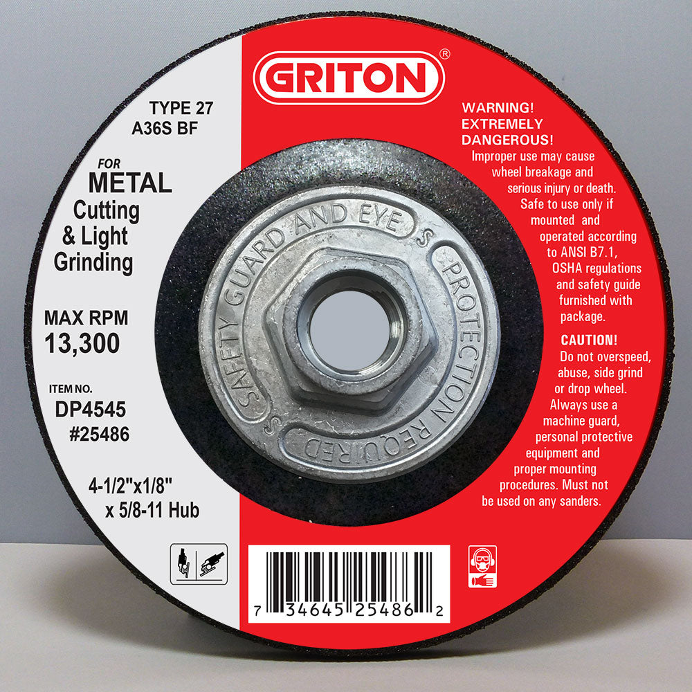 DP4545 4-1/2″x 1/8″x 5/8-11 T-27 METAL Cutting & Light Grinding (10/pack)