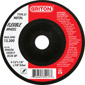 FA4536 4.5″x1/8″x7/8″ T27 Flexible Grinding Wheel (10/box)