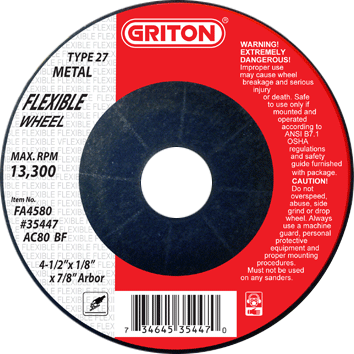 FA4580 4.5″x1/8″x7/8″ T27 Flexible Grinding Wheel (10/pack)