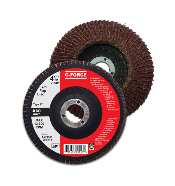 FA745XX 4.5″x 7/8″ Type 27 Aluminum Oxide Flap Disc, Grit 40,60,80 (10/pack)