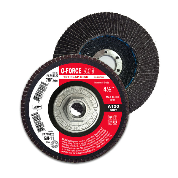 FA746XX 4-1/2″ X 5/8-11, T-27 Flap Discs w/Hub, Grit 40, 60, 80, 120 (10/pack)