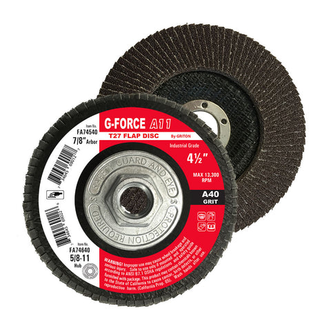 FA746XX 4-1/2″ X 5/8-11, T-27 Flap Discs w/Hub, Grit 40, 60, 80, 120 (10/pack)